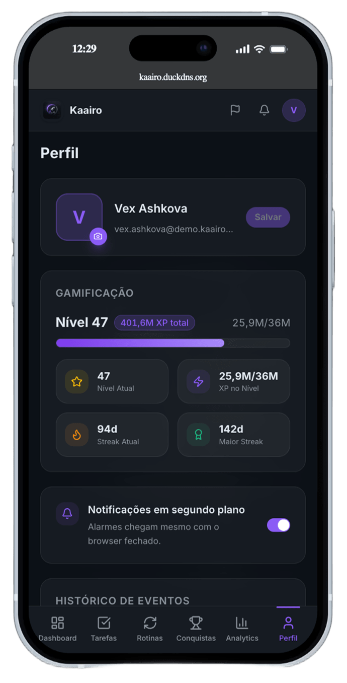 Perfil e gamificação no Kaairo